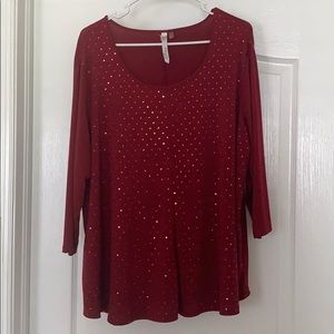 Red holiday sparkle 3/4 blouse 2X